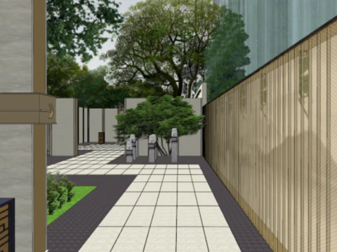 SU Model of Landscape Architecture in Modern Style Exhibition Area 3D Model