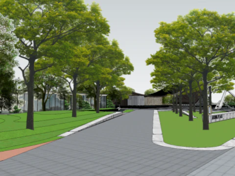 SU Model of Landscape Architecture in Modern Style Exhibition Area 3D Model