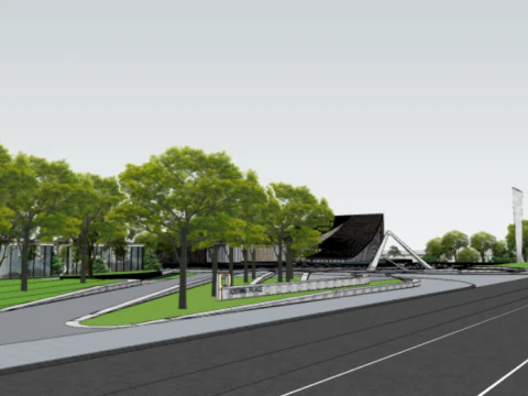 SU Model of Landscape Architecture in Modern Style Exhibition Area 3D Model