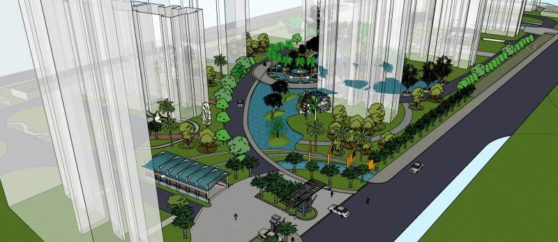 Su model of landscape design in modern residential quarters Modelo 3D .c4d .max .obj .3ds .fbx .stl .blend 