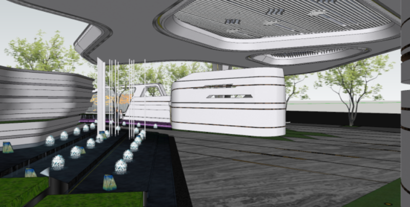 SU model of modern minimalist style demonstration area building Model 3D .c4d .max .obj .3ds .fbx .stl .blend