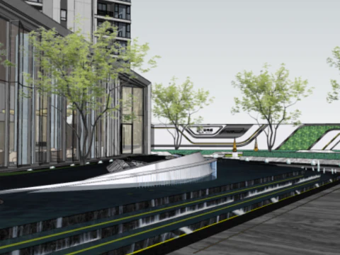 Modern minimalist tarzdaki g&ouml;steri alanı binasının SU modeli 3D Model