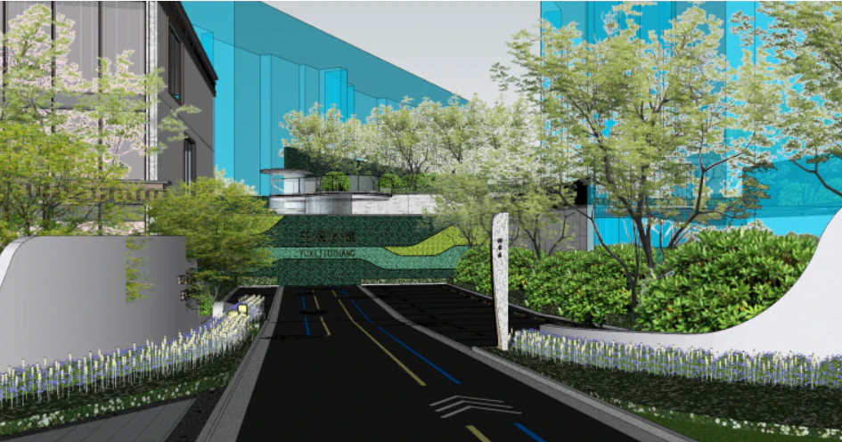 SU Model of Real Estate Landscape in Modern Streamlined Demonstration Area 3D Model .c4d .max .obj .3ds .fbx .stl .blend 
