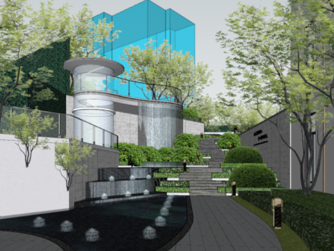 SU Model of Real Estate Landscape in Modern Streamlined Demonstration Area 3D Model