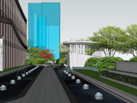 SU Model of Real Estate Landscape in Modern Streamlined Demonstration Area 3D Model