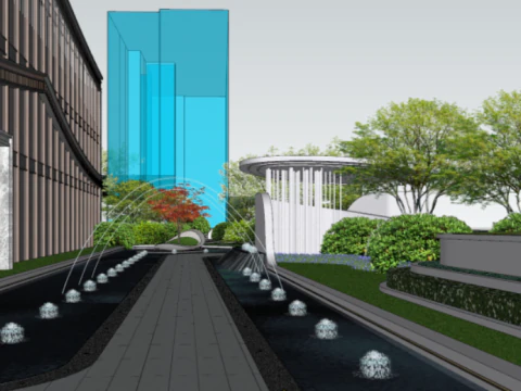 SU Model of Real Estate Landscape in Modern Streamlined Demonstration Area 3D Model