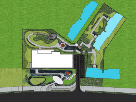 SU Model of Real Estate Landscape in Modern Streamlined Demonstration Area 3D Model