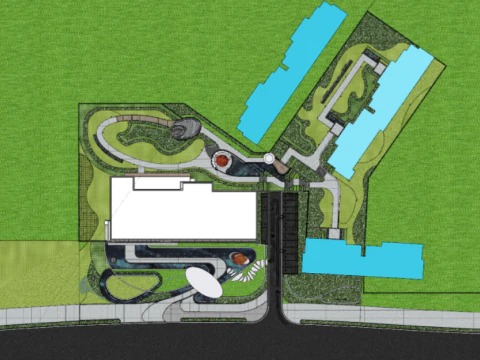 SU Model of Real Estate Landscape in Modern Streamlined Demonstration Area 3D Model