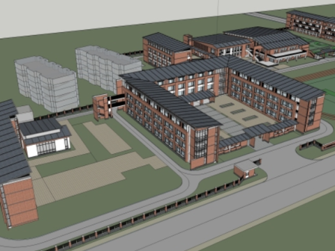 There are a total of 8 SU models in modern style middle school teaching buildings 3D 모델