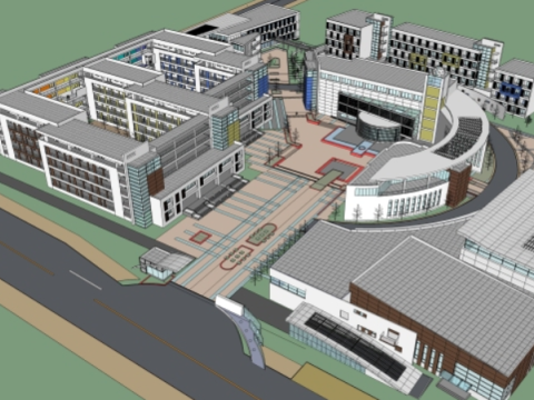 There are a total of 8 SU models in modern style middle school teaching buildings 3D 모델