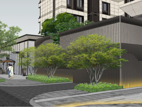 Современная высотная модель жилого района в западном стиле с ландшафтом SU. 3D Модель