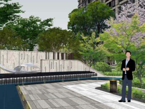 Modern high-rise and western-style residential area landscape SU model Model 3D