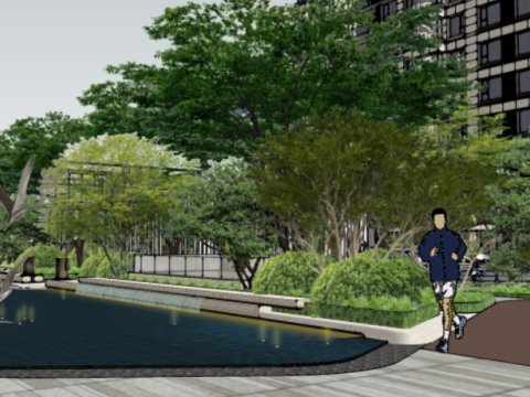 Modern high-rise and western-style residential area landscape SU model Model 3D