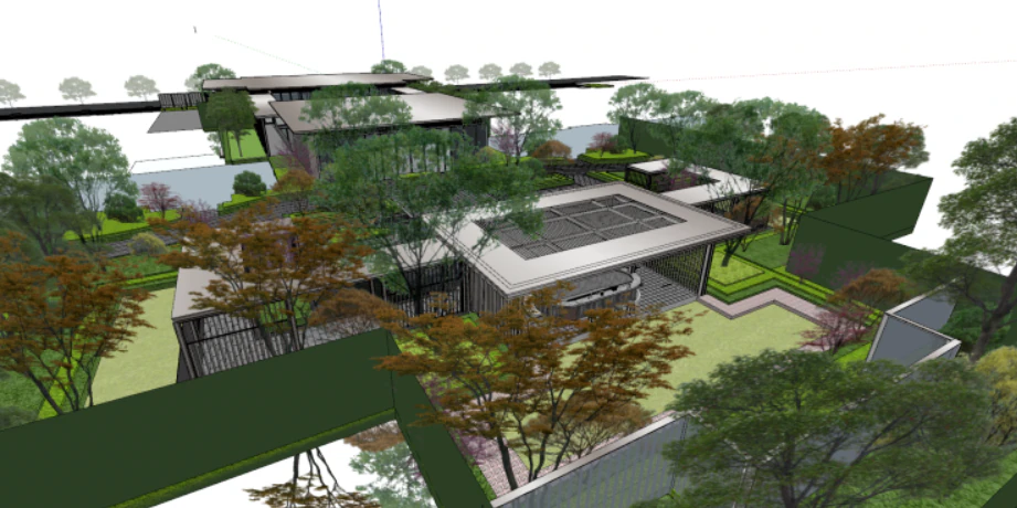 Modern luxury house demonstration area bungalow architecture SU model 3D Model .c4d .max .obj .3ds .fbx .stl .blend 