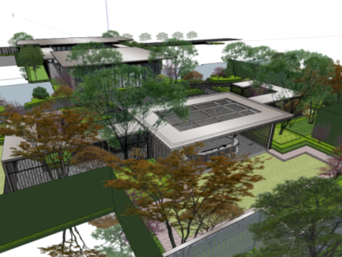 Modern luxury house demonstration area bungalow architecture SU model Model 3D