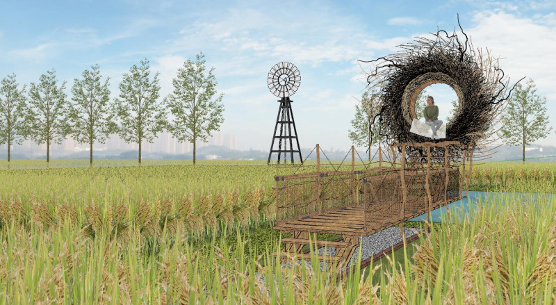 Ecological Rice Field Farm Landscape SU Model 3Dモデル .c4d .max .obj .3ds .fbx .stl .blend