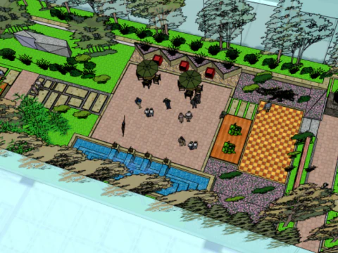 Community Park Private Garden SU Model 3D Model
