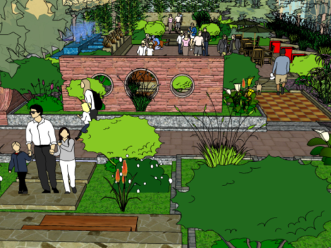 Community Park Private Garden SU Model 3D Model