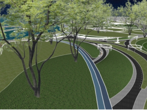 Modern Waterfront Municipal Park Landscape Model su 3D Model