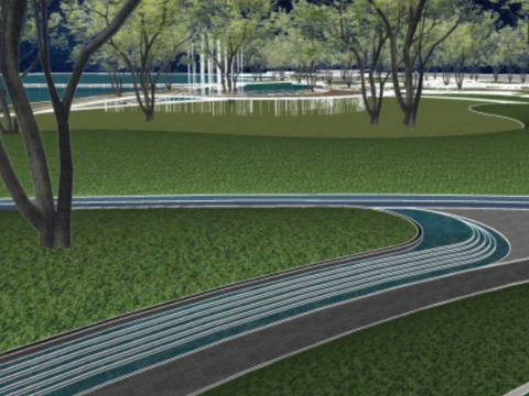 Modern Waterfront Municipal Park Landscape Model su 3D Model