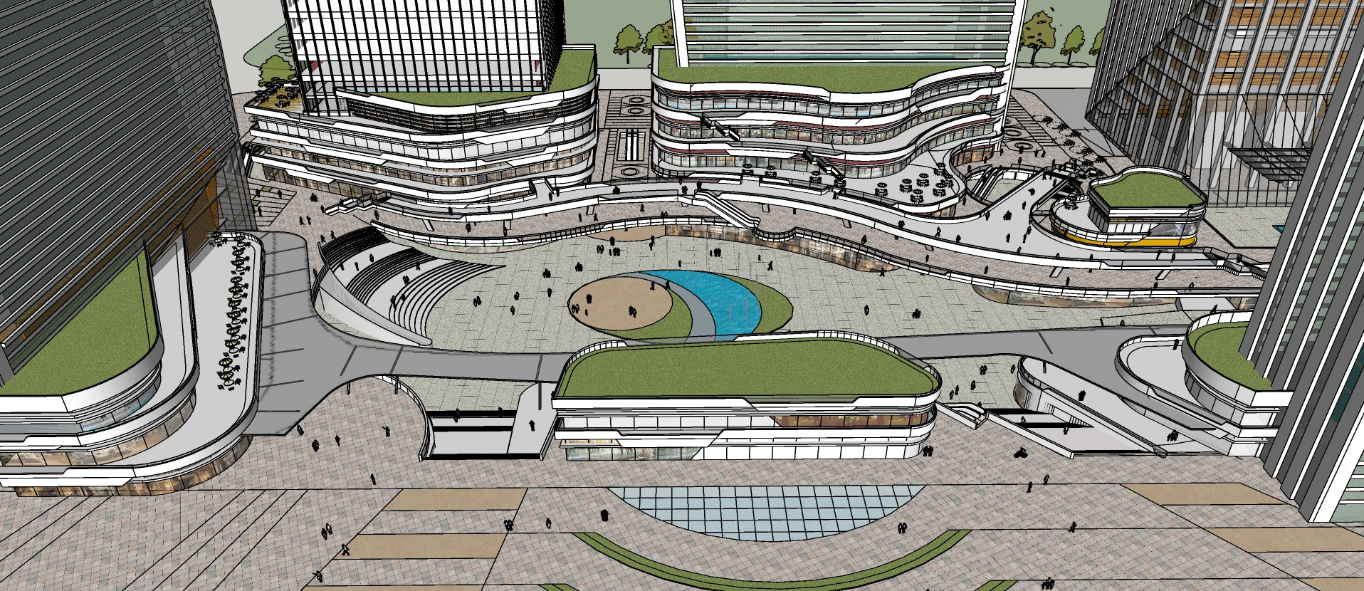 Sketchup Model Design of Commercial Plaza Landscape 3D Model .c4d .max .obj .3ds .fbx .stl .blend 