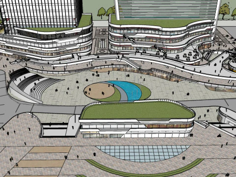 Projekt modelu Sketchup krajobrazu placu komercyjnego Model 3D