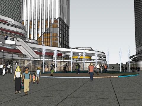 Sketchup Model Design of Commercial Plaza Landscape 3D Model