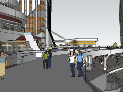 Sketchup Model Design of Commercial Plaza Landscape 3D Model