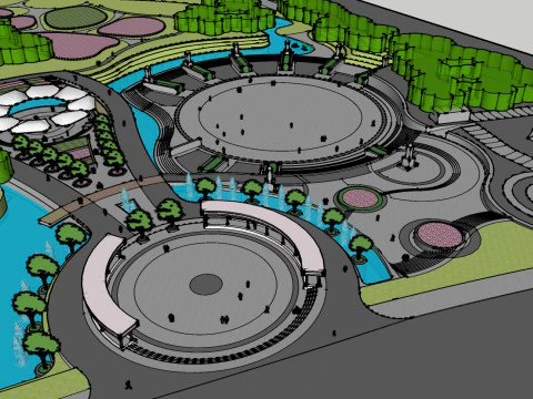 Vatandaş boş zaman etkinliği park manzarasının taslak modeli 3D Model