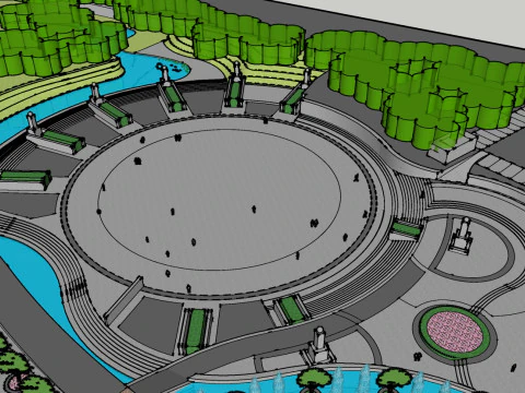 Modelo de boceto del paisaje del parque de actividades de ocio ciudadano. Modelo 3D