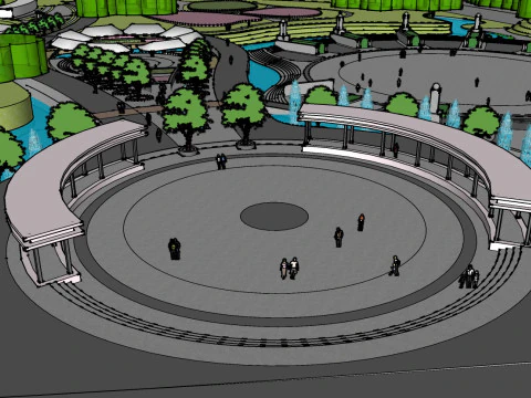 Modelo de boceto del paisaje del parque de actividades de ocio ciudadano. Modelo 3D