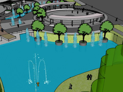 Modelo de boceto del paisaje del parque de actividades de ocio ciudadano. Modelo 3D