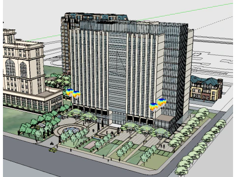 Modelo SketchUp de pra&ccedil;a comercial Modelo 3D