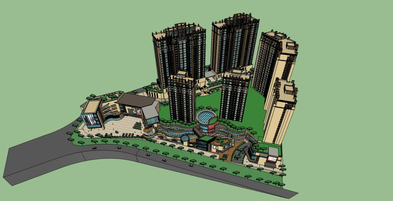 SketchUp model of commercial square building 3D Model .c4d .max .obj .3ds .fbx .stl .blend