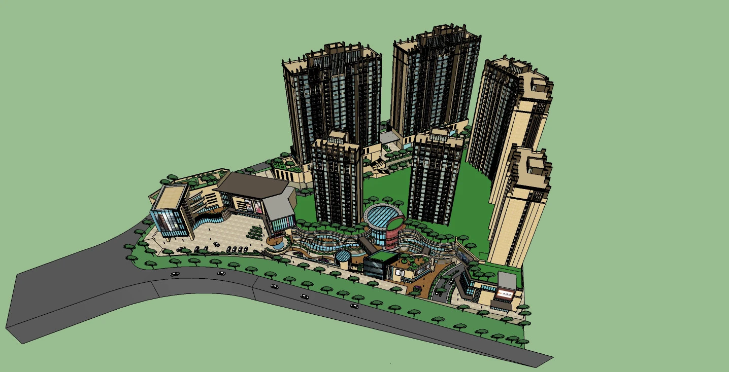 SketchUp model of commercial square building 3D Model .c4d .max .obj .3ds .fbx .stl .blend