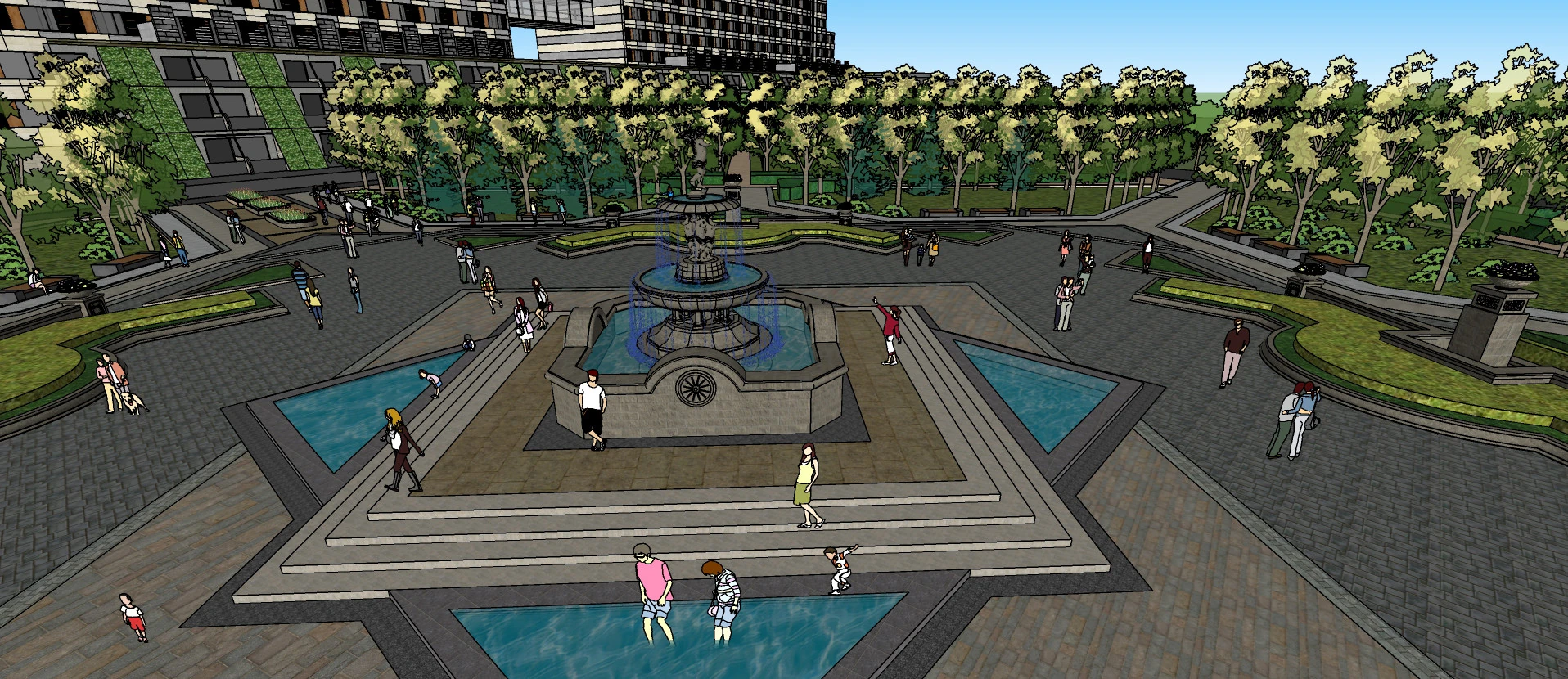 Commercial office square landscape su model 3D Model .c4d .max .obj .3ds .fbx .stl .blend