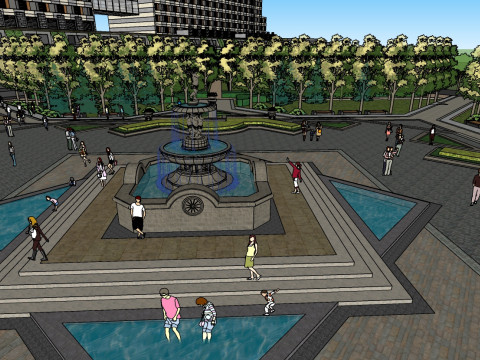 Commercial office square landscape su model 3D Modell