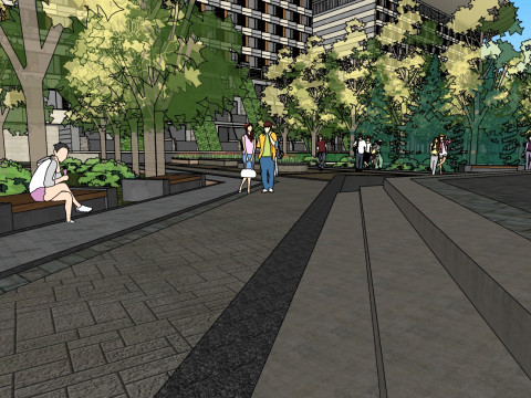 Commercial office square landscape su model Model 3D