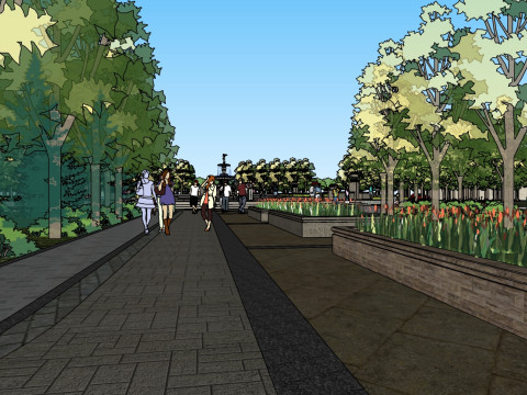Commercial office square landscape su model Model 3D