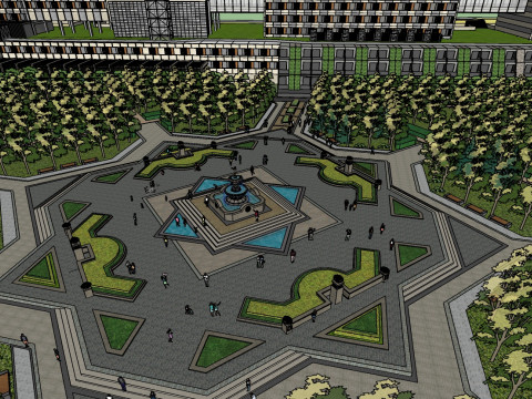 Commercial office square landscape su model Model 3D