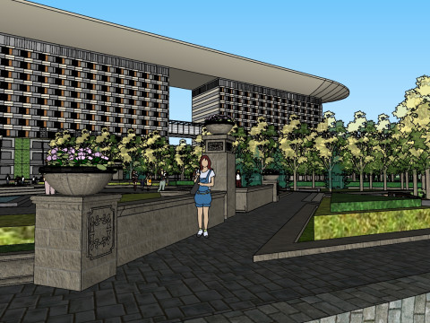 Commercial office square landscape su model Model 3D