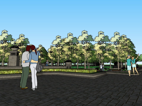 Commercial office square landscape su model Model 3D