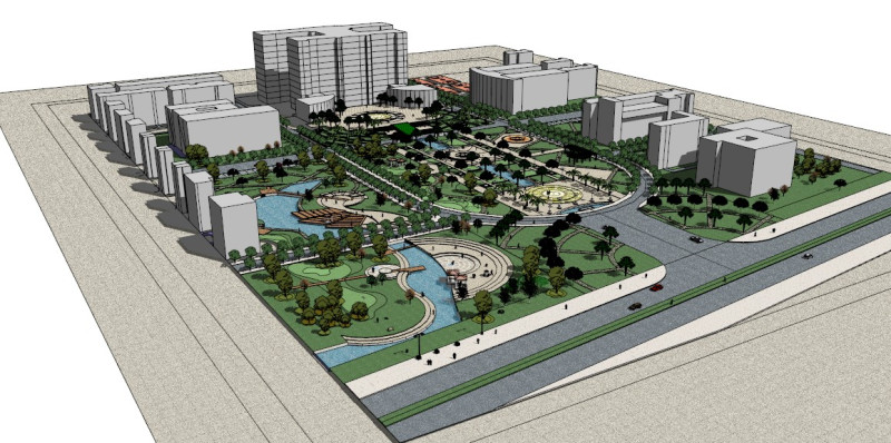 Sketchup model of municipal square landscape design 3D 模型 .c4d .max .obj .3ds .fbx .stl .blend