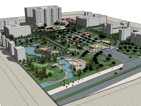 Model szkicowy projektu krajobrazu placu miejskiego Model 3D