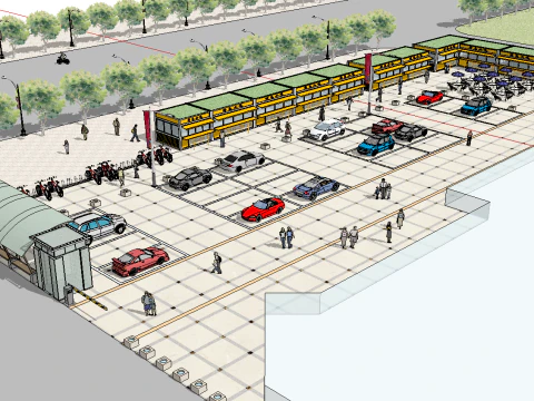 Model małego placu handlowego w programie SketchUp Model 3D