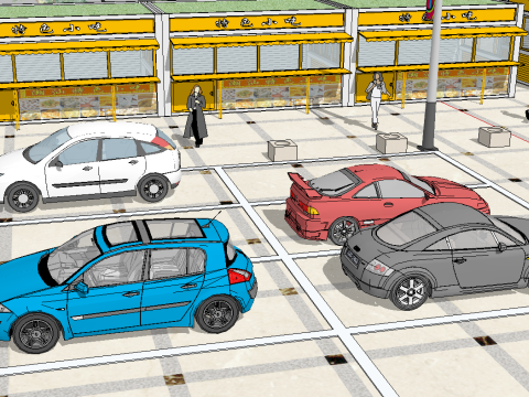 SketchUp model of small commercial square 3D Model