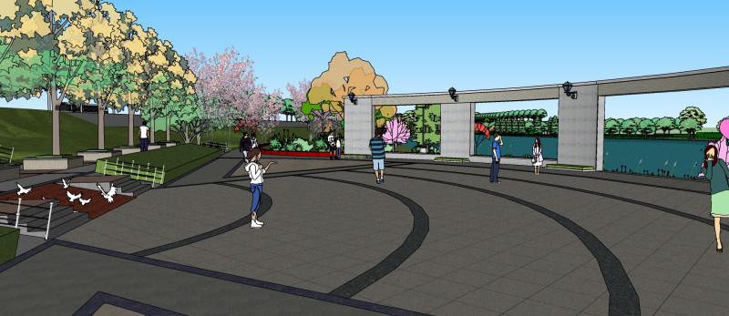 Sketchup model of wetland park landscape design Modello 3D .c4d .max .obj .3ds .fbx .stl .blend 