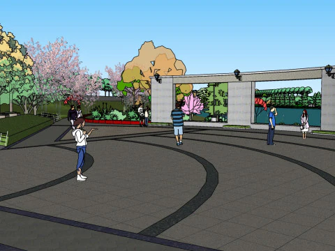 Sulak alan park peyzaj tasarımının taslak modeli 3D Model