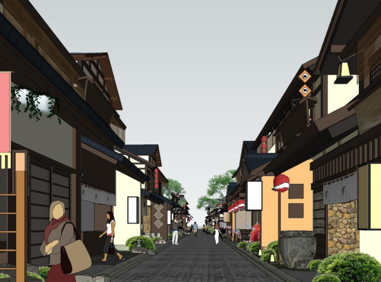 Special Japanese-style commercial street project design SU model 3D Model .c4d .max .obj .3ds .fbx .stl .blend 