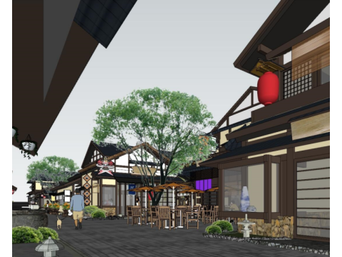 Special Japanese-style commercial street project design SU model 3D Model